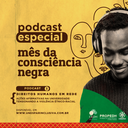 #ParaTodosetodasVerem: Descrição das Informações: Podcast especial. Mês da consciência negra. Podcast Direitos humanos em rede: ações afirmativas na universidade: tensionando a violência étnico-racial. Disponível em www.unesparinclusiva.com.br. 
Descrição da Arte: Figura com fundo amarelo e letras marrons com informações de texto à esquerda. À direita, traços marrons formam o contorno de rostos humanos e, sobre eles, a fotografia de um jovem negro, usando fone de ouvidos, com um sorriso discreto nos lábios. No canto inferior direito, as logos da Unespar, da Propedh e do CEDH sobre fundo de cor verde.