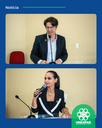 O vice-reitor Carlos Molena e a diretora do campus de Campo Mourão discursam no evento de lançamento do primeiro curso de doutorado da Unespar - Foto: Fábio Candido dos Santos