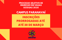 Inscrições prorrogadas até 30 de março