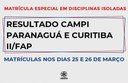 Matrículas nos dias 25 e 26 de março