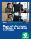 Samuel Silva (acima) e Lucas Mateus trabalhando nos periódicos da Unespar