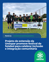Alemão e os alunos da escolinha da Unespar posam para foto