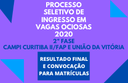 Resultado final do Processo Seletivo de Vagas Ociosas (2ª fase) disponível para os campi Curitiba II/FAP e União da Vitória