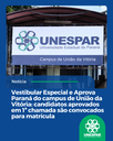 Vestibular Especial e Aprova Paraná do campus de União da Vitória: Candidatos aprovados em 1ª chamada são convocados para matrícula